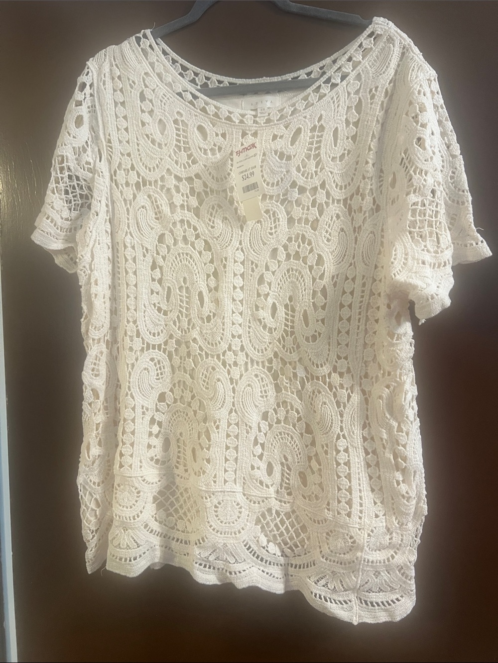 Adiva top Women’s Cream Crochet Lace Short Sleeve Top size 2X